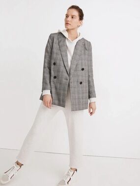 Madewell Caldwell Gray Glen Plaid Double-Breasted Blazer Size: Small